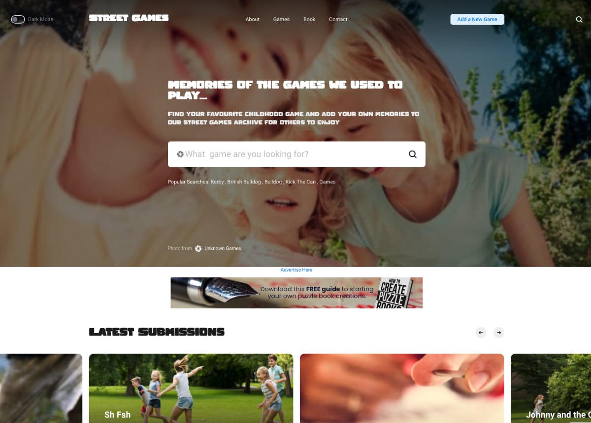 Outdoor Games Directory Website Design